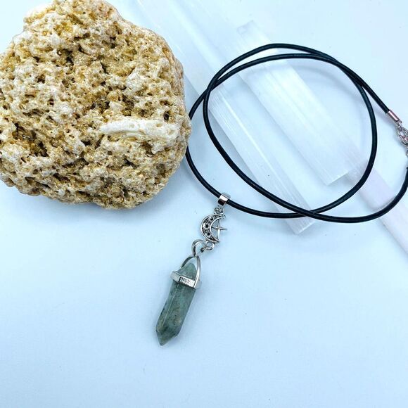 Labradorite Point Crescent Moon & Star Pendant Necklace - Picture 3 of 5